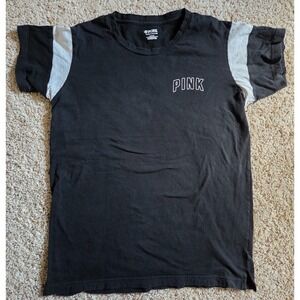 Victoria Secret PINK MEDIUM Black Crew Neck Short Sleeve Campus T Shirt